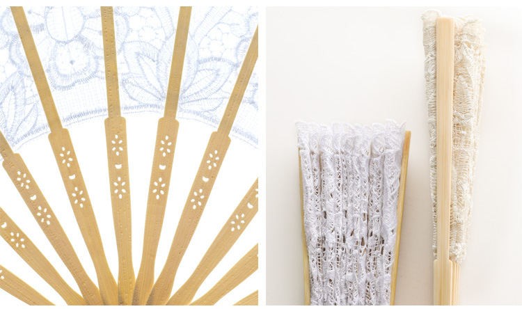 Y-Z Vintage Wedding Lace Bamboo Folding Fan Hollow Cotton and Linen Dance Bride Tassel Big Hand Fans