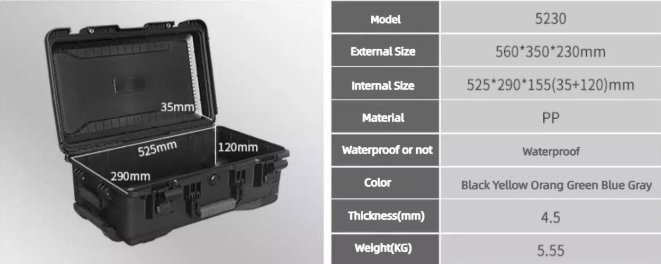 IP67 Waterproof Tool Storage Case 560x350x230mm Customizable Interior