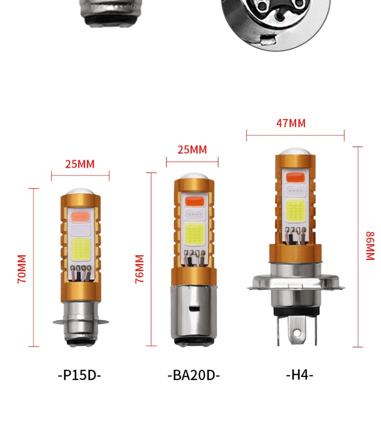 3 Colors COB LED Headlight H4 H6 80W P15D BA20D White Blue Red