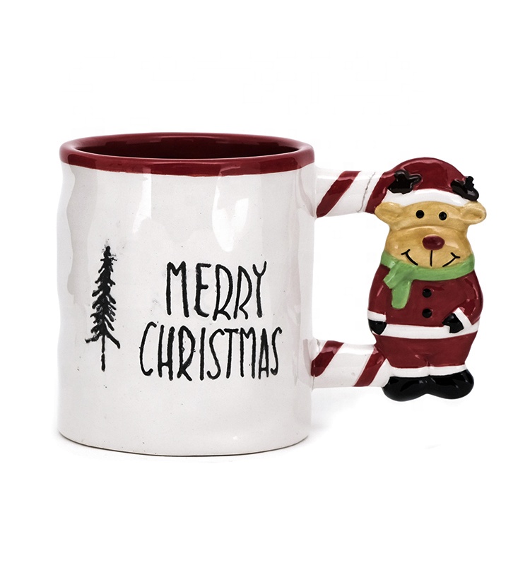 coffee bulk mugs Christmas 10OZ ceramic mug with 3D holder porcelain christmas dinnerware