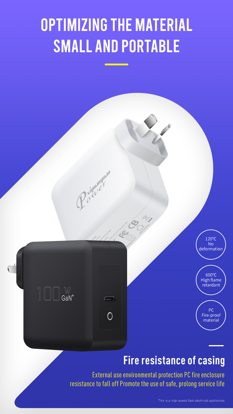 100W GaN USB-C PD Fast Charger with QC4.0 for Phones and Laptops