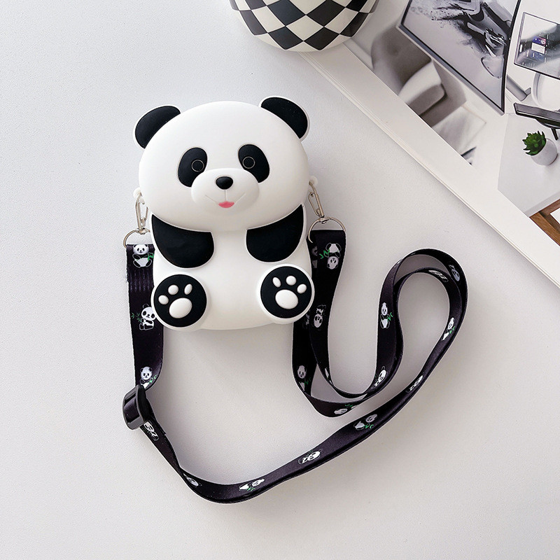 Panda Durable Compact Silicone Coin Bag With Zip Closure Crossbody Shoulder Bag Coin Wallet Bag School Office Supplies