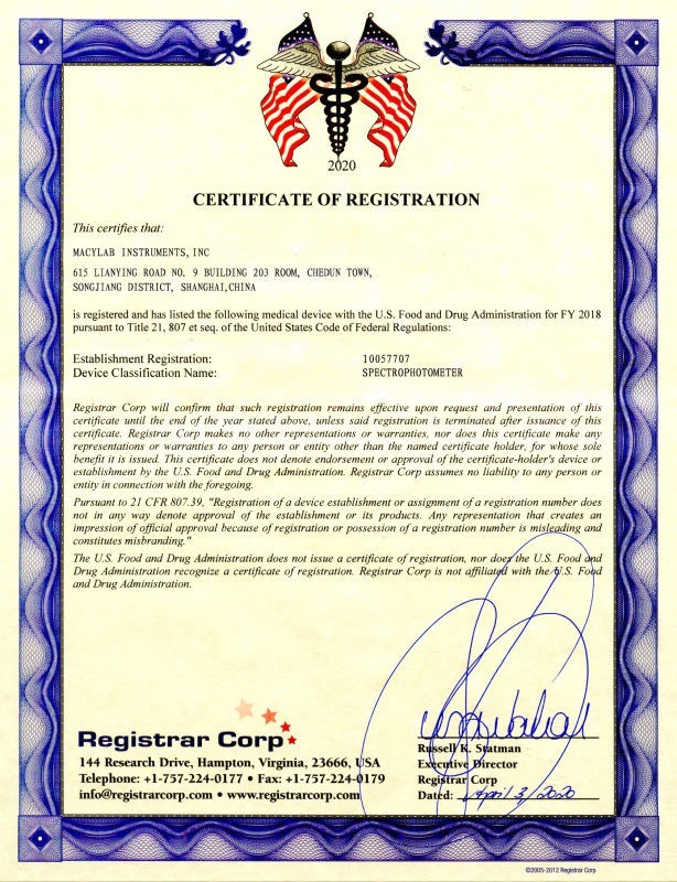 Macylab Instruments Inc. Certifications