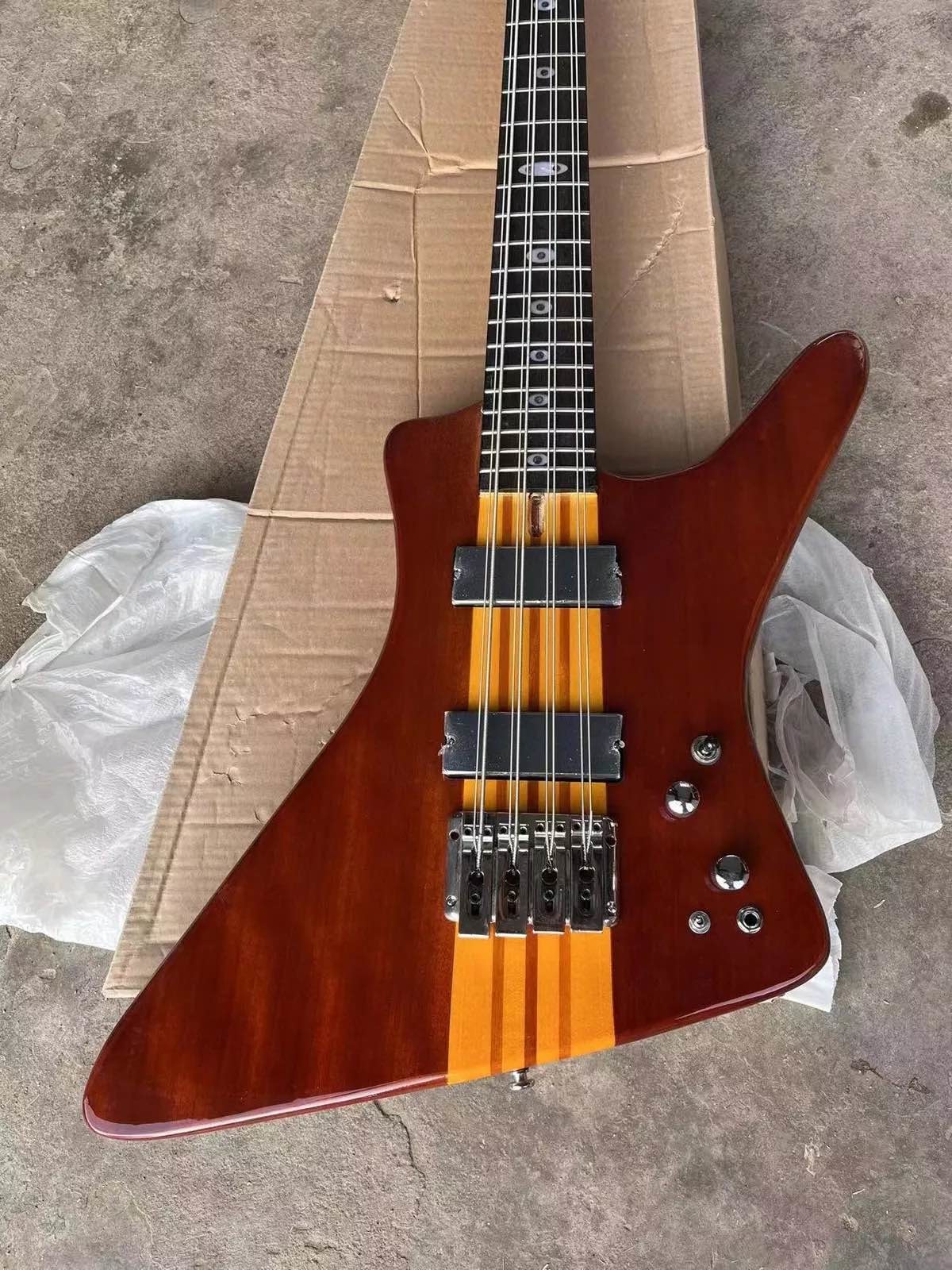 Custom 24 Frets Neck Thru Body Abalone Neck Inlay 8 Strings Electric Bass Guitar