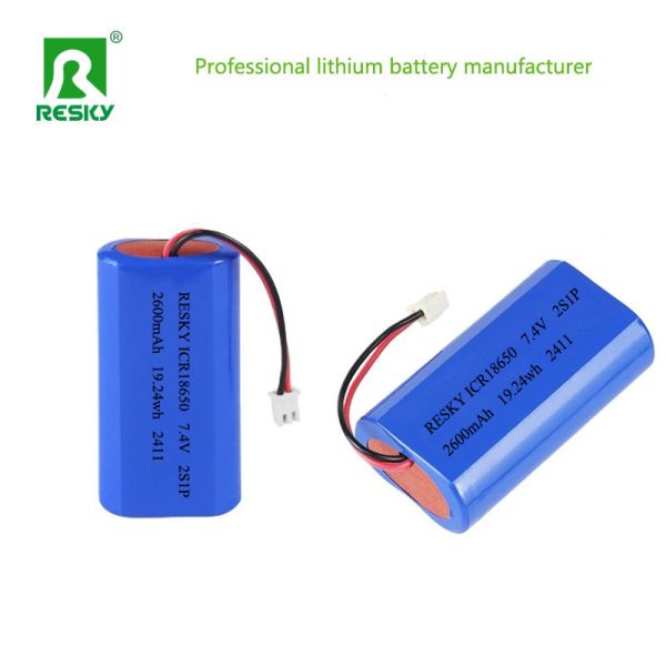 Power Cylindrical 18650 Li-ion Polymer Battery Pack 3.7v 7.4V 2600mAh 19.24wh Lithium Batteries
