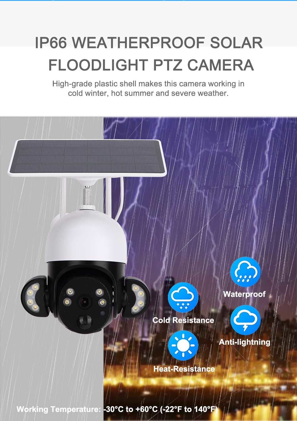 3MP WiFi Home Security Camera IP65 Weatherproof Siren Yard Solar Powered CCTV Camera