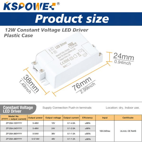 12W IP20 Plastic LED Driver for Indoor Lighting with Constant Voltage and Universal Input