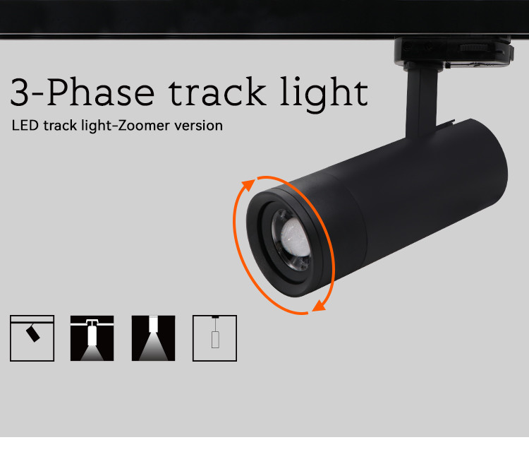 960lm-840lm Narrow Beam Spotlight Zoom Track Light Adjust Beam Angle
