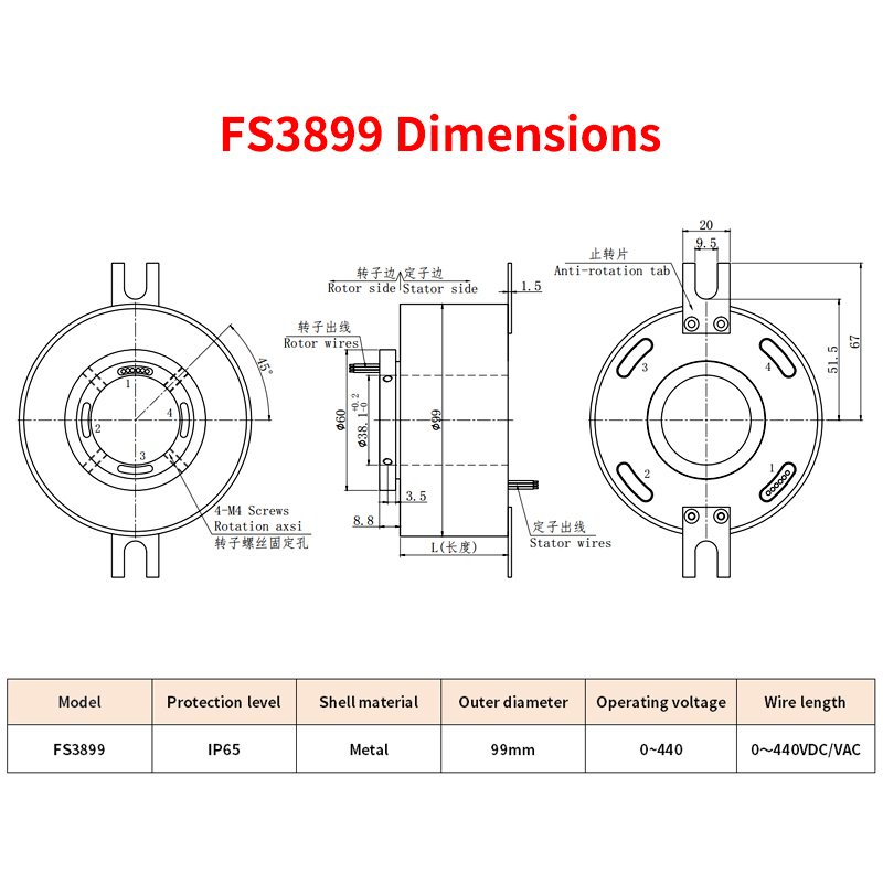Quality IP65 Waterproof Electric Slip Ring Center Hole 38.1mm 250rpm Speed for sale