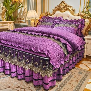 4 Pcs Winter Bed Spreads Cover Skirt Set with Embroidery of 100% Polyester