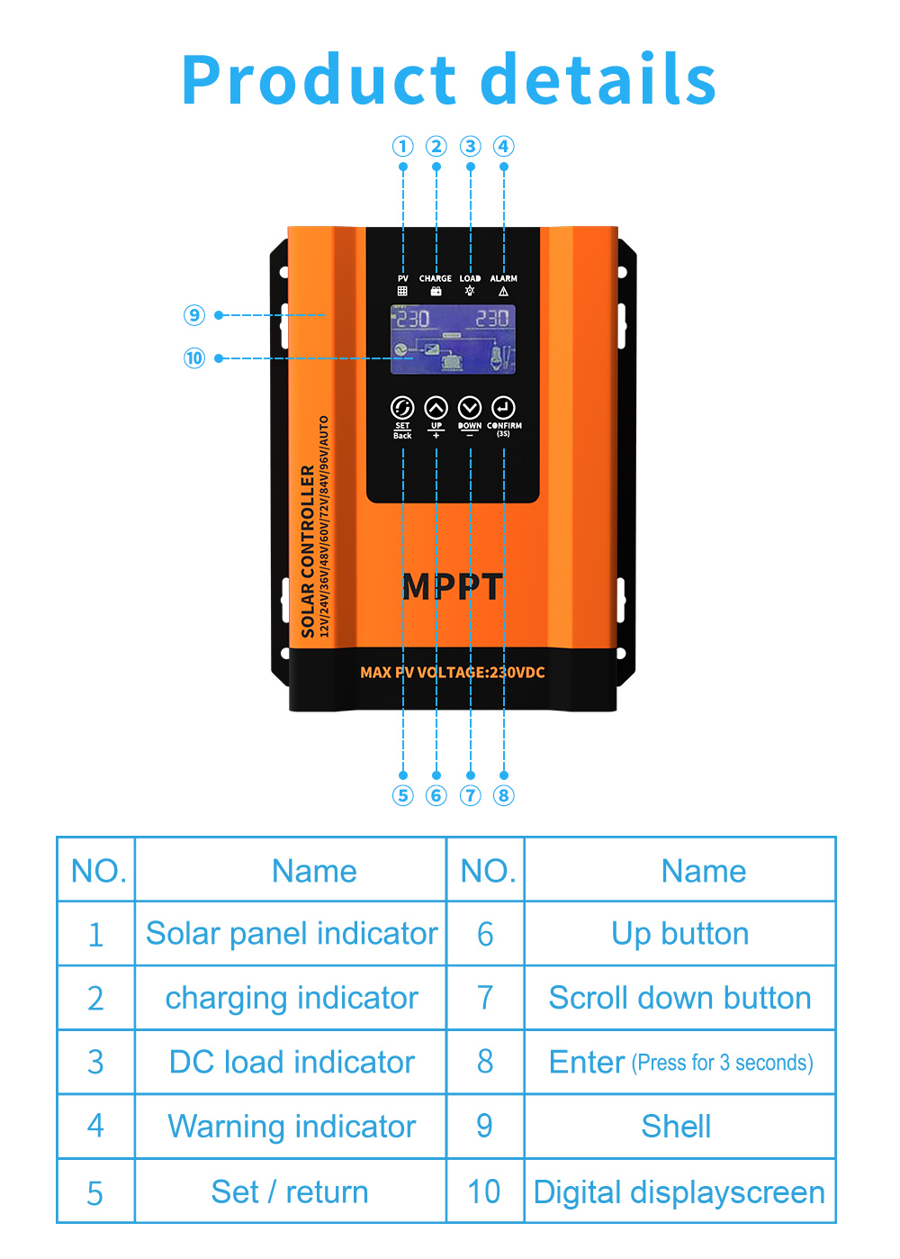12V 24V 36V 48V 60V 72 Volt Solar Charge Controller 30A With LCD Display