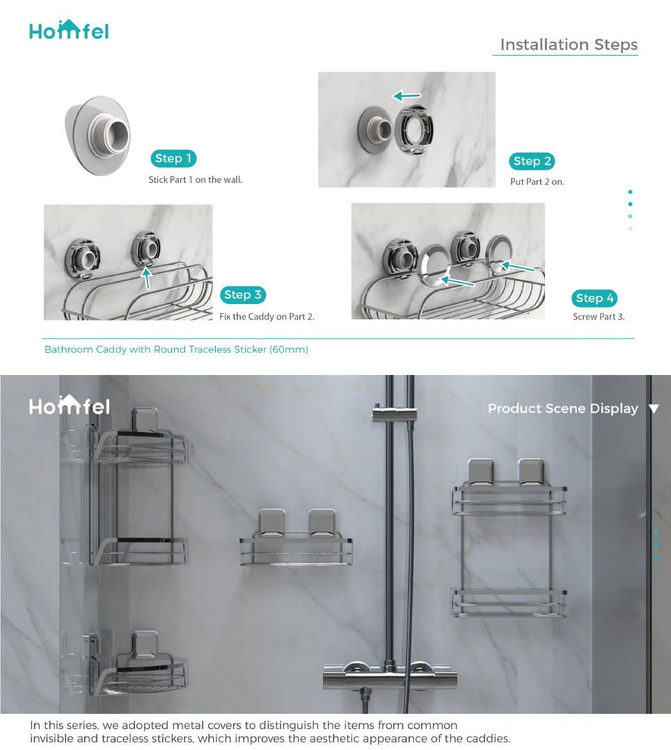 3 Tiers Stainless Steel Bathroom Rack Shower Caddy Organizer with Modern Design Style