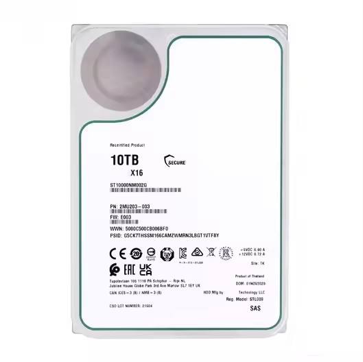 ST10000NM002G Exos X16 3.5" 7.2K 10TB Hard Drive SAS Enterprise Server HDD with 100-200MB/S Write Speed and 7.2K RPM