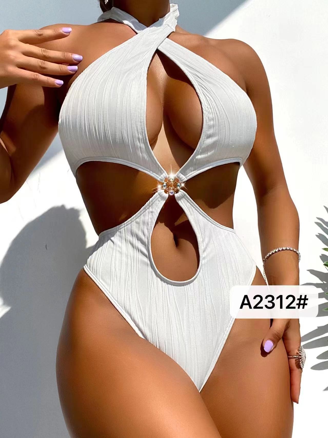 Sexy One Piece Bathers Womens Solid Color High Waist 1 Piece Suit Ladies