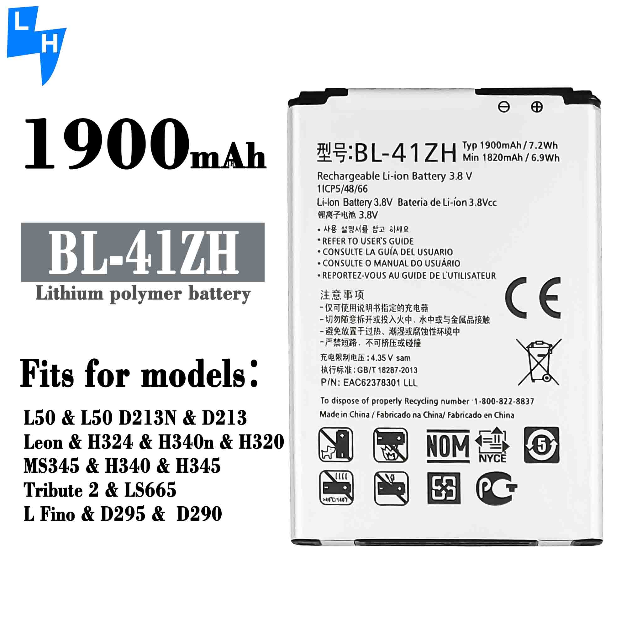 BL-41ZH 3.8V 1900mAh Mobile Phone Battery for Tecno M6 Replacement in Stock