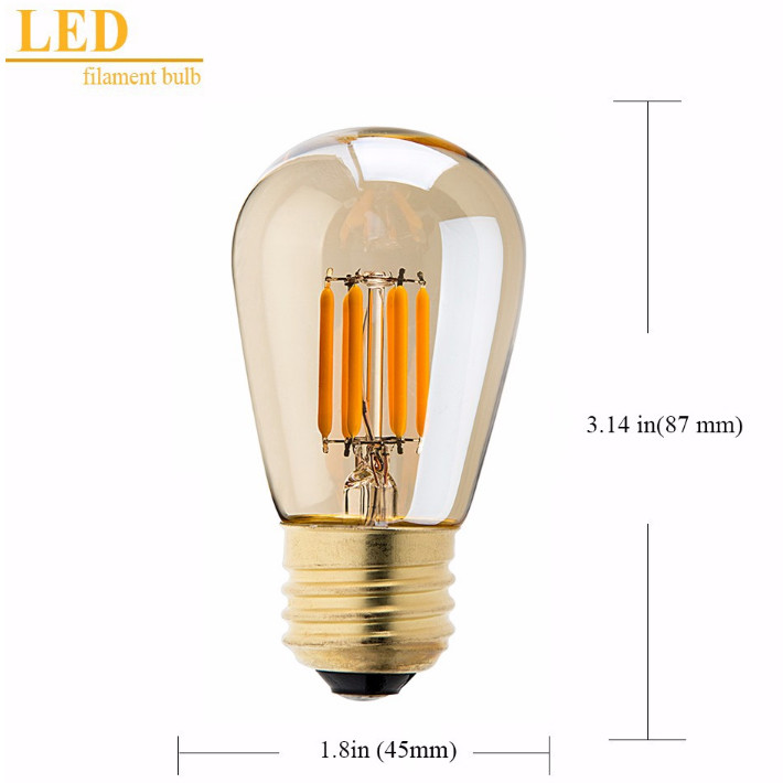 Amber 3W Edison St45 Light Bulb 2200K S14 Single Filament LED Bulbs
