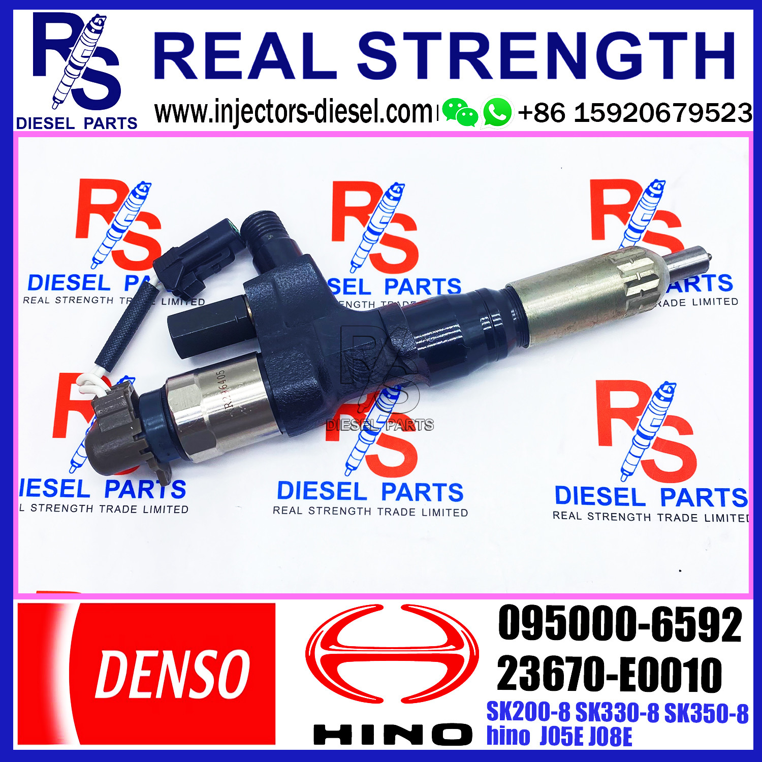 Diesel Fuel Injector 095000-6593 095000-6594 095000-6592 For Kobelco Excavator / HINO J08E Engine Part 23670-E0010