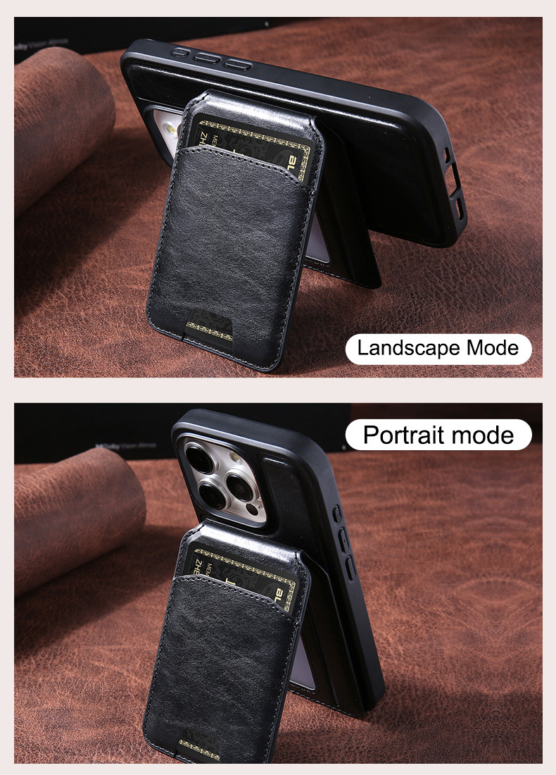 Black PU Leather Magsafe Cases Mobile Phone Bags For IPhone Case Wallet Magnet
