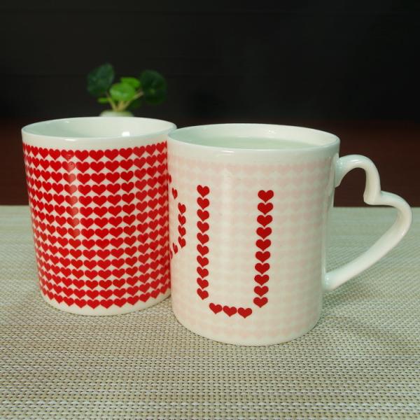 I Love You heat sensitive color changing mugs heart shape handle