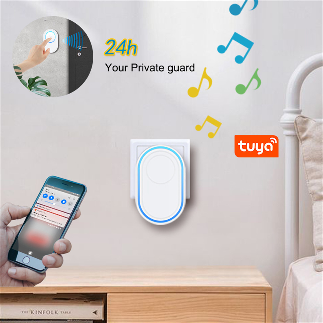 Intelligent Wireless Tuya Wi-Fi Doorbell Home Alarm Doorbell Remote Smart Door Bell Chime EU UK US AU Plug Optional