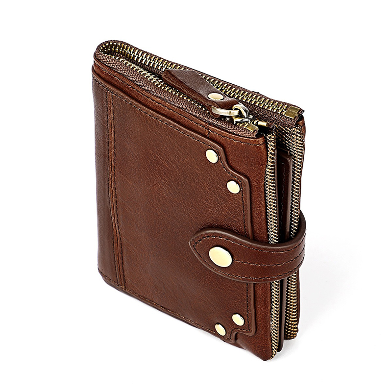 Crazy Horse Cowhide Leather Wallets Short Men's Purse with Zipper and Stylish Design