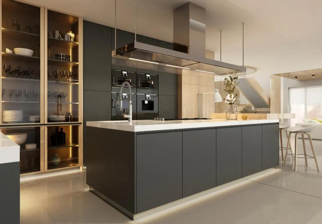Particleboard Door Material YALIG Painted Hpl Qatar Smart Fitted Kitchen Cabinet Modern