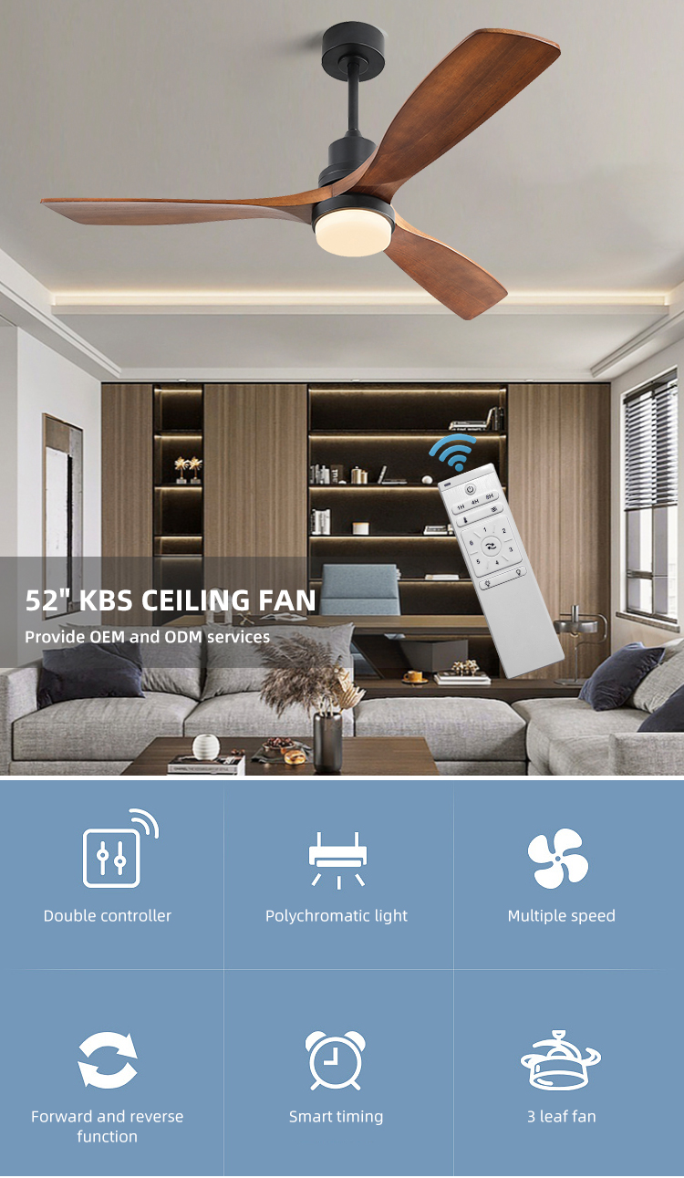 Dimmable AC/DC120V 65W Smart Ceiling Fan With Light And Remote 3 Speed