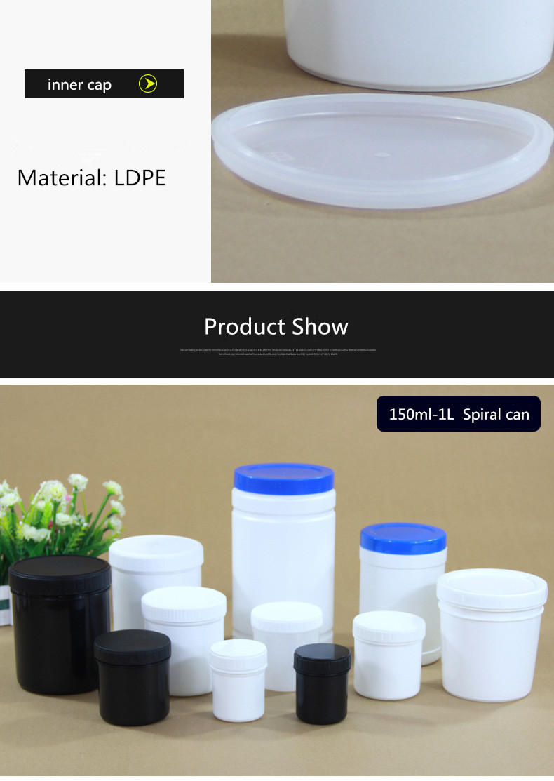 Powder Packing HDPE Jar with Wide Mouth and Sealed Screw Neck in Black/White/Transculent