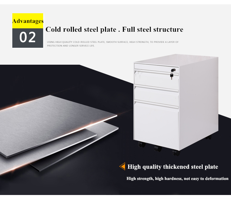 Metal Office Furniture 3 Drawers Saving Space Under Desk Movable Cabinet Cupboard