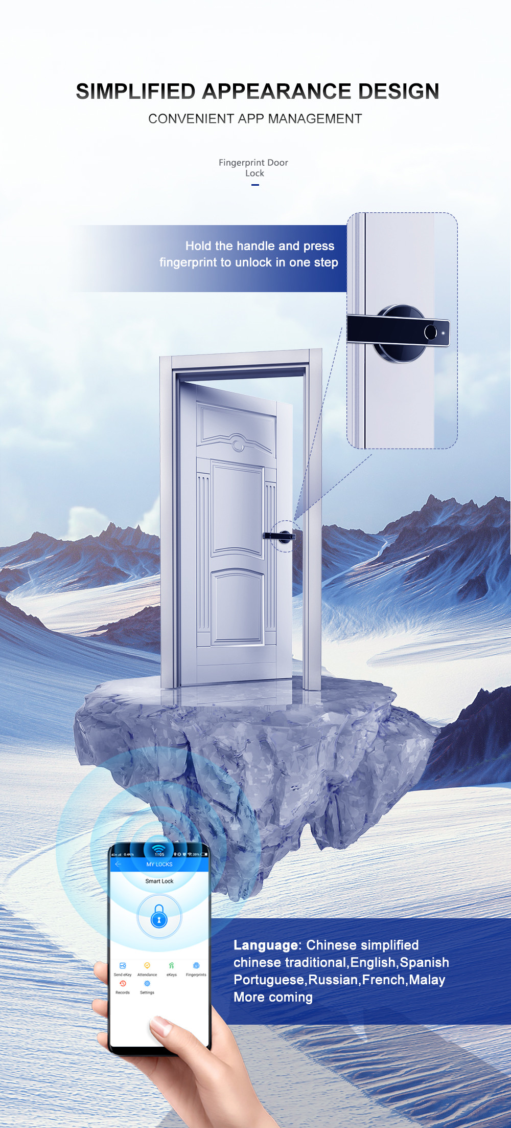 Wifi Smartphone Apartment Door Locks Electronic Keyless Door Lock / Fingerprint Unlock Door Locks