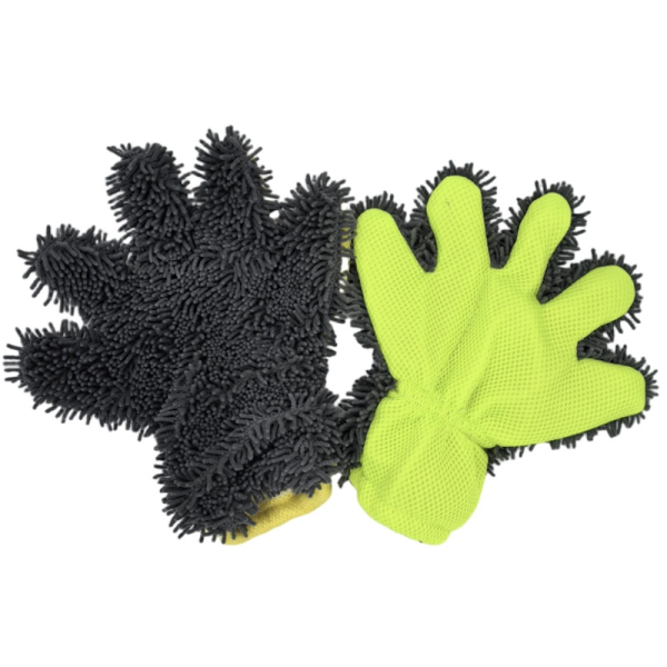 Chenille Five Finger Car Wash Gloves With Scrubbing Mesh