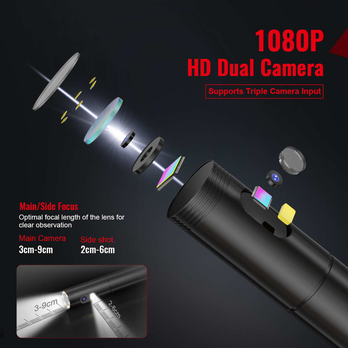 HABOTEST HT669A PRO 5-Inch Dual Lens Borescope 7MM Automotive Mechanical Sewer Pipe Inspection Camera Video Industrial Borescope