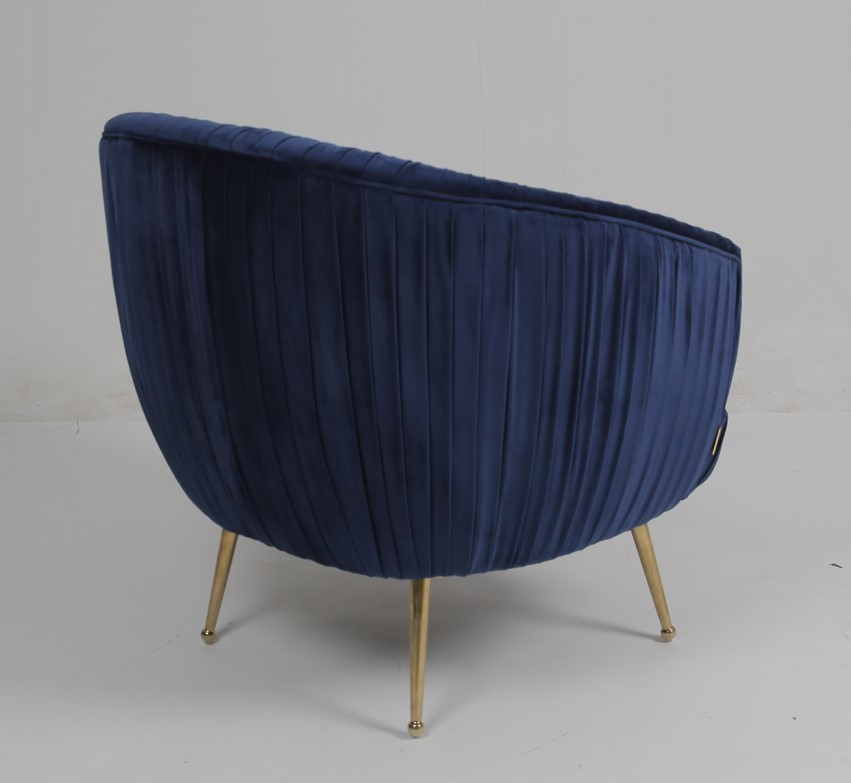 Modern Blue 88CM Velvet Fabric Armchair With Stainless Steel Legs
