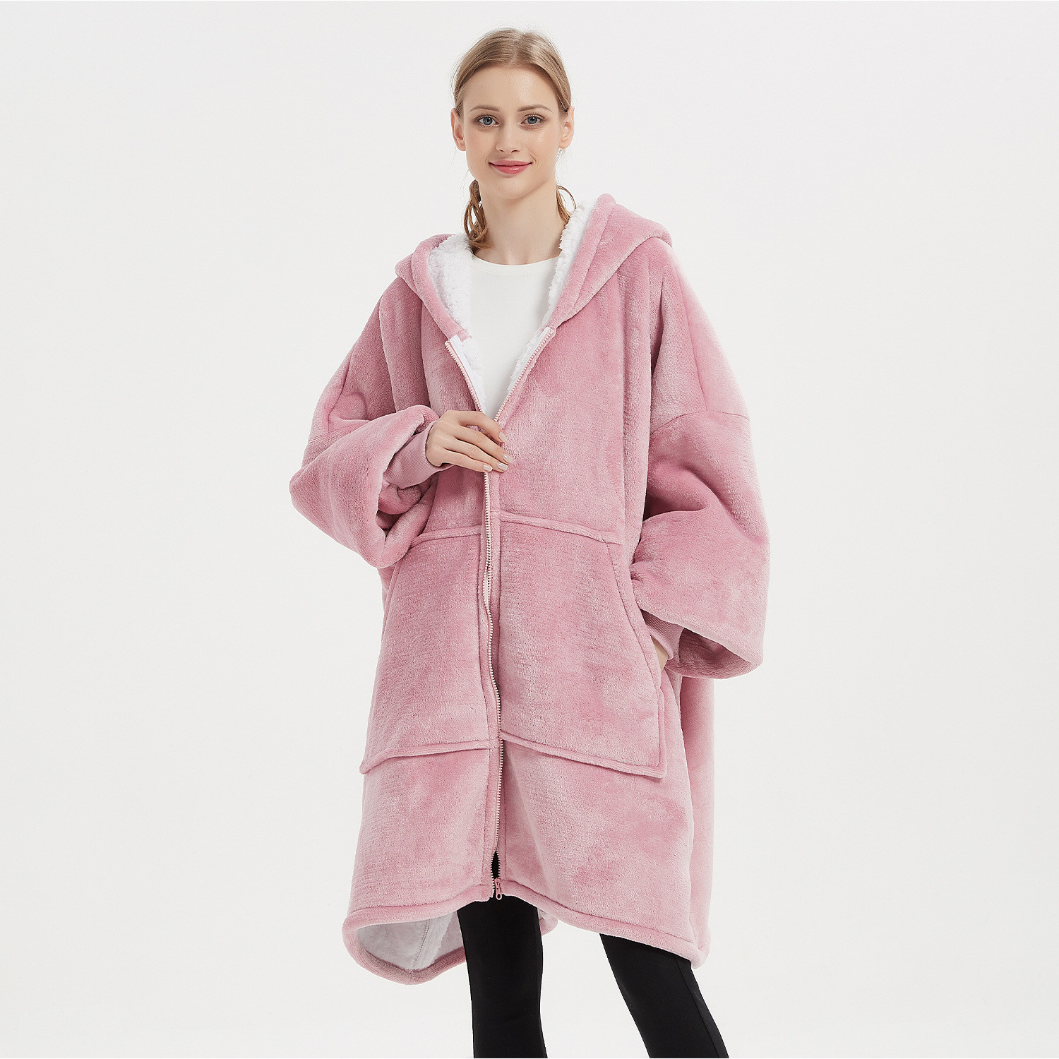 Zipper Closure Womens Hooded Pajamas Oversized Hoodie Pajamas Ultra Comfortable