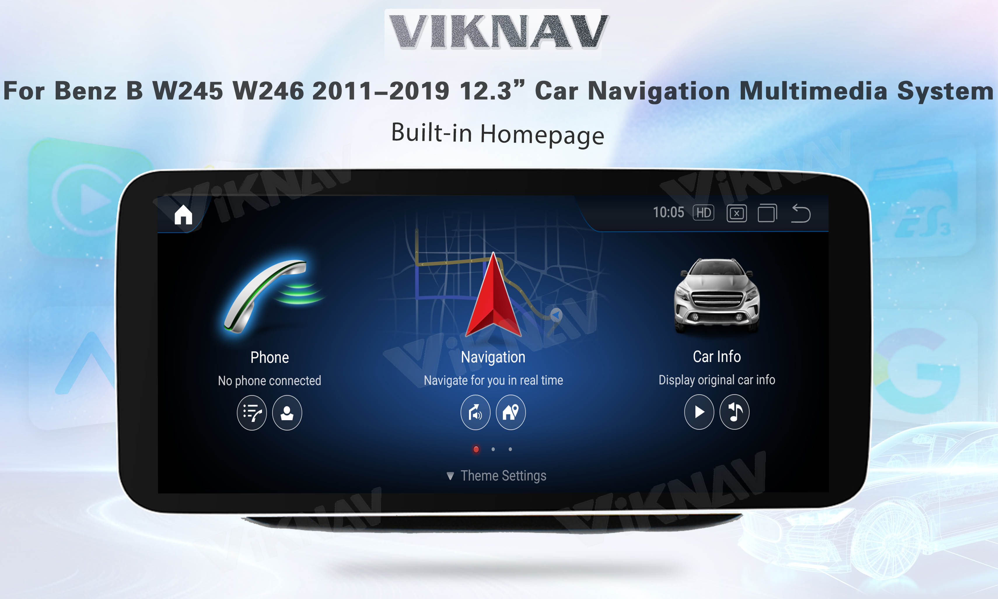 Viknav Android Car Radio For Mercedes Benz B Class W245 W246 2011-2019 12.3 Inch Multimedia Player GPS Navigation NTG5.0