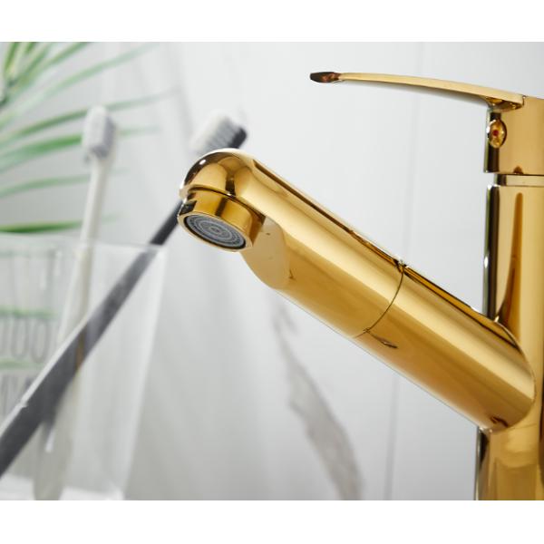 Single Hole Golden 360 Degree Pull Out Sink Faucet With Sprayer