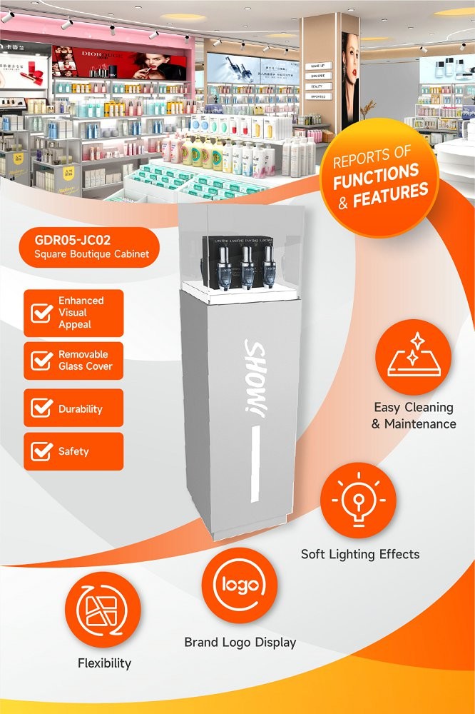 GDR05-JC02 Beauty Display Rack with Translucent Light Panel and Glass Cabinet for High-end Cosmetics Specialty Store