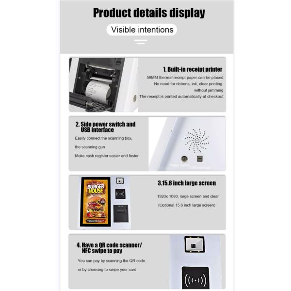 Desktop Self Service Touch Screen Kiosk 15.6'' For Restaurant