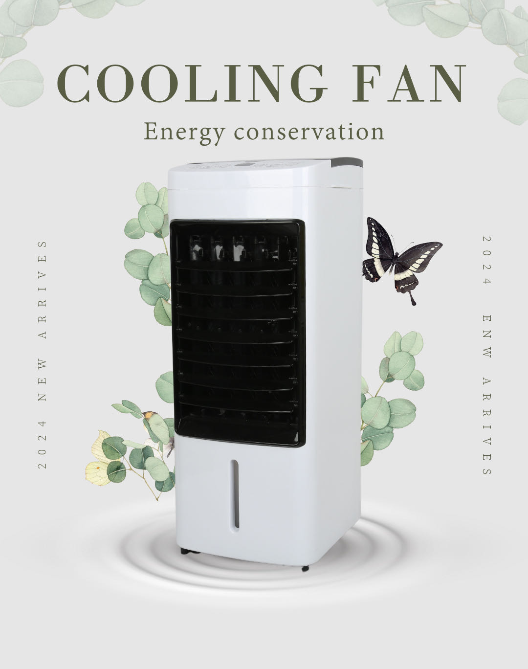205*240*520mm PP Portable Air Cooler Fan with Digital Control 2 Ice Packs Shaking Head