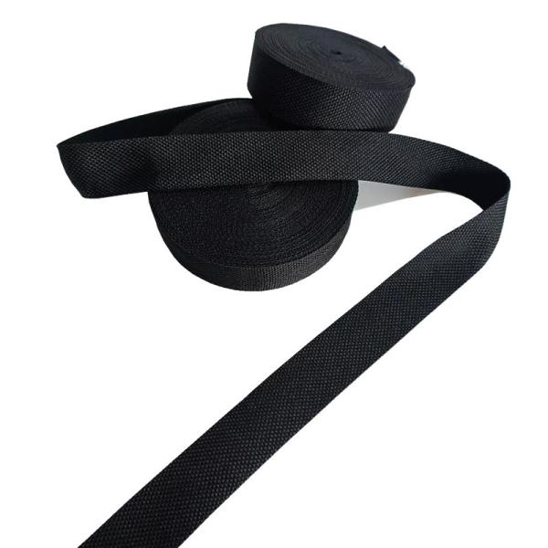Polyester Plain Webbing Strap 1 Inch Black Soft Thin Tape