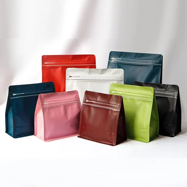 Wholesale High-Density Plastic Zipper Bag Durability Coffee Pouch with Air Valve Flat Bottom Design for Coffee Beans