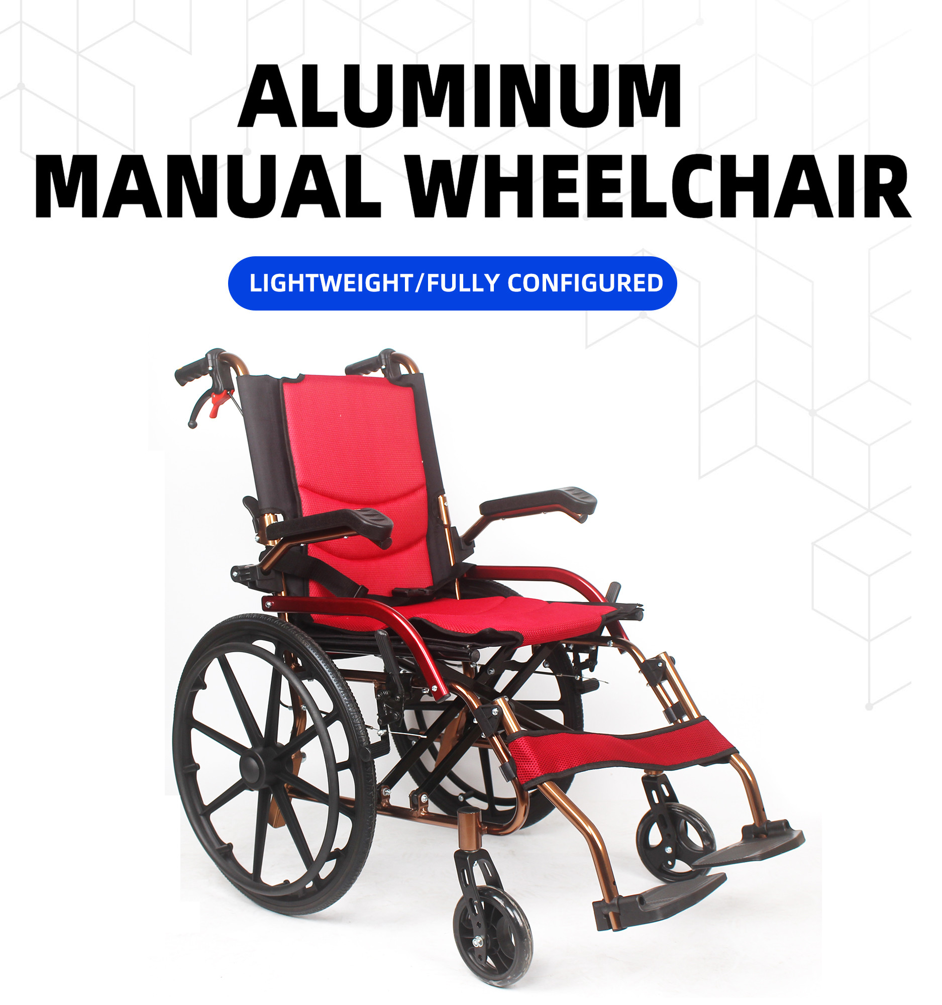 Aluminum High-End Custom Models Lightweight Easy To Carry Foldable Manual Wheelchair With Removable Foam Seat Cushion