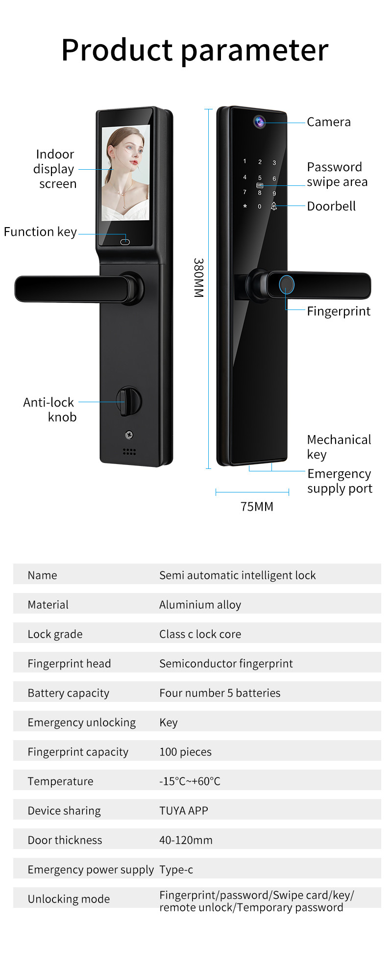 Qleung Camera Door Lock With Video Calling Fingerprint Digital Lock