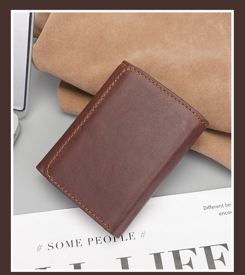 Custom Logo Avaliable Men's Leather RFID Blocking Trifold Credit Card Holder Wallet