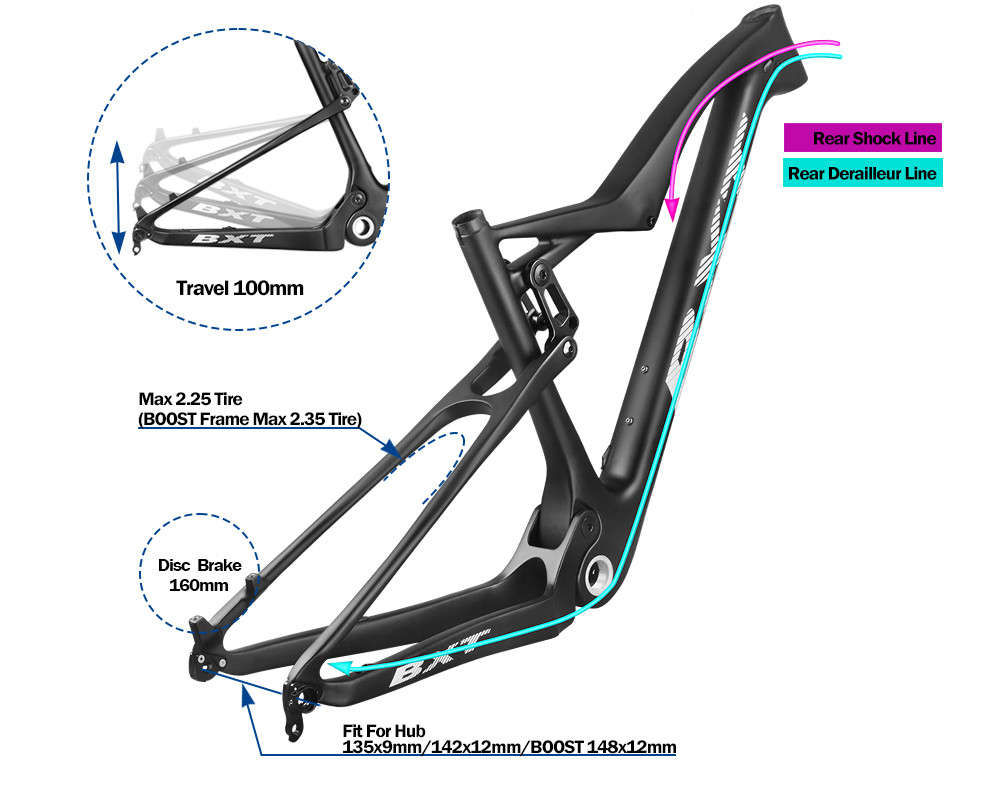 Full Shockingproof Carbon Fiber 29 Mountain Bike Boost Frame