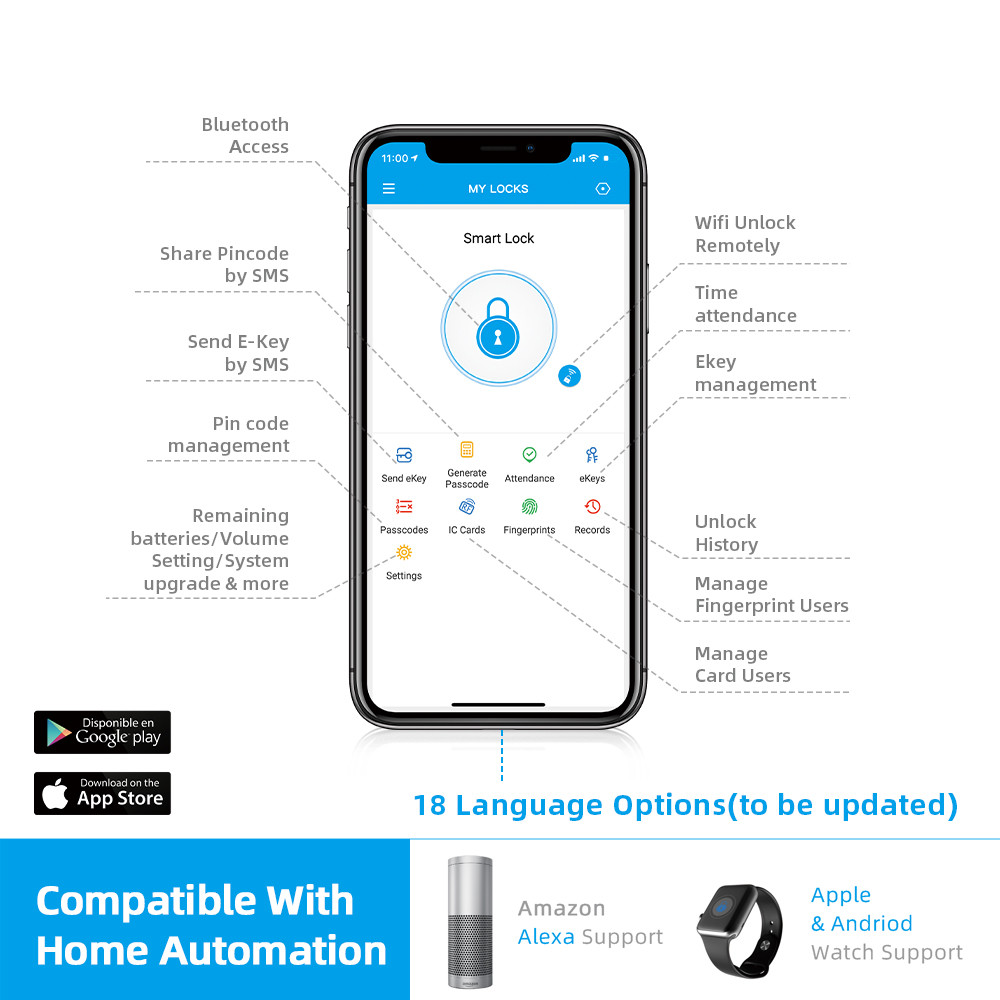 Simple Black Intelligent Bluetooth Door Lock Fingerprint Bluetooth Remote Control