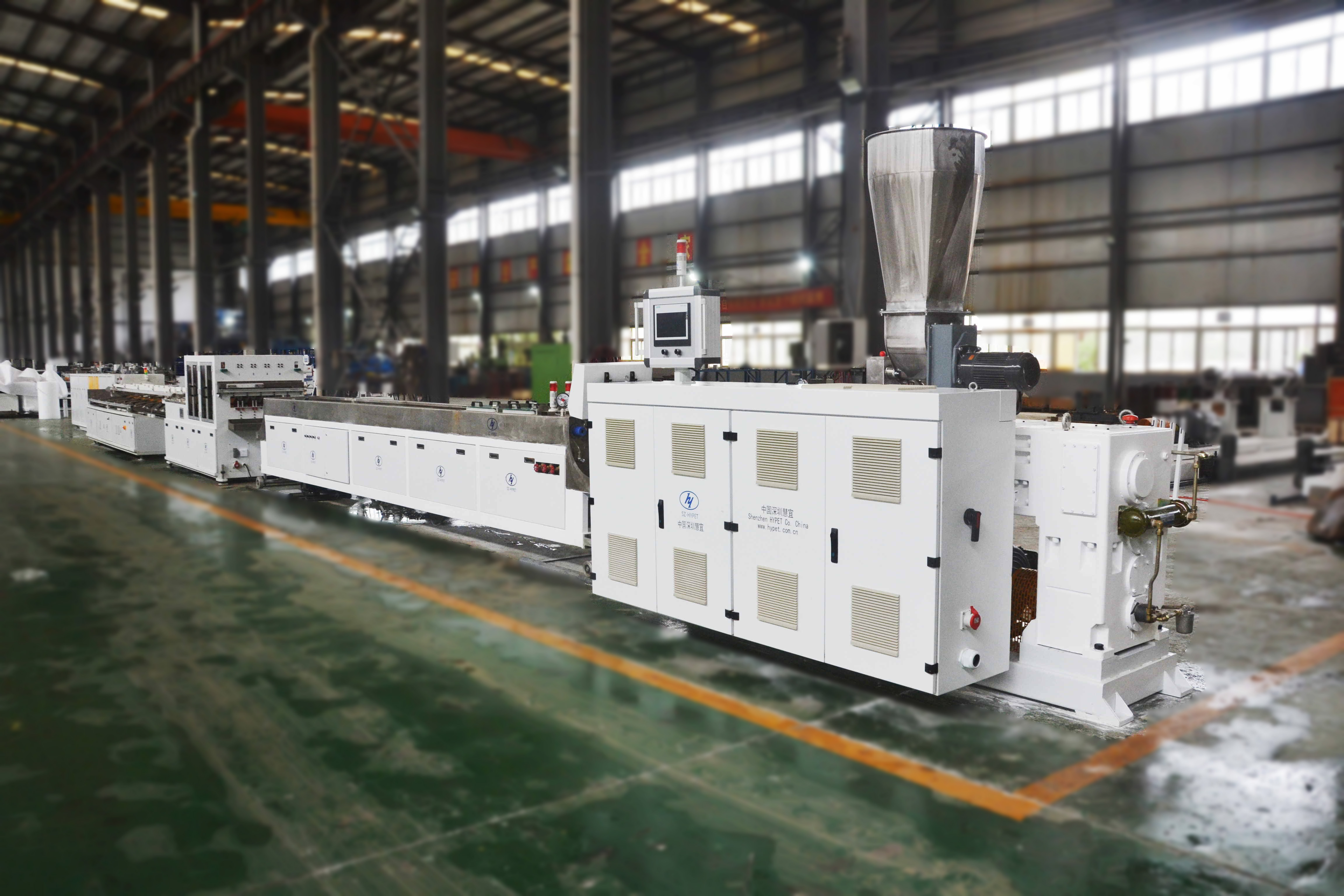 SHENZHEN HYPET High Speed PVC Pipe Making Machine , PVC-O High Filler Pipe Extrusion Production Line