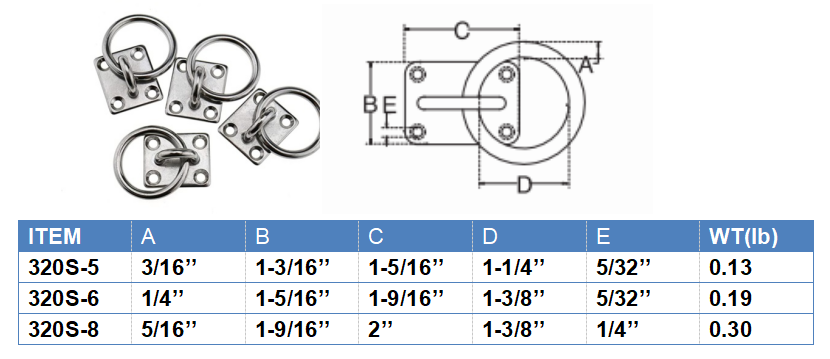Stainless Steel Round Ring Diamond Pad Eye Plate Rigging Hardware Zinc Plated Finish