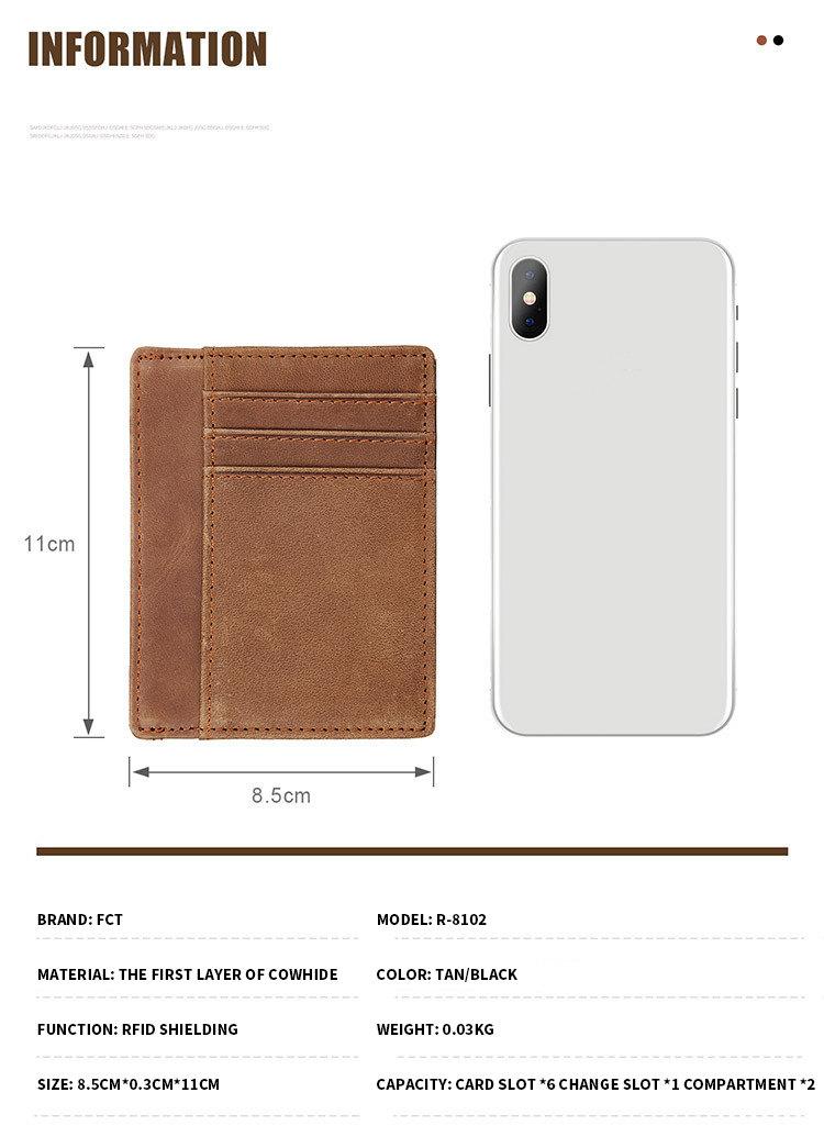 Custom Logo Men's Genuine Leather RFID Front Pocket Wallet for Ultra Slim Card Holder