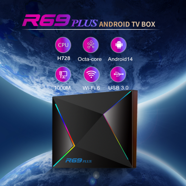 R69 Plus Android TV Box, 4K UHD Smart Entertainment System, Supports Popular Streaming Apps, Dual WiFi Home Media Player